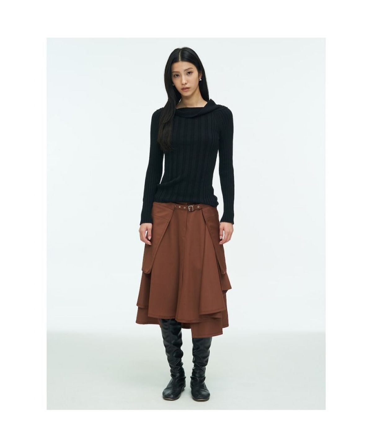 앙개(ANGGAE) Tube Neck Rib Pullover  Black
