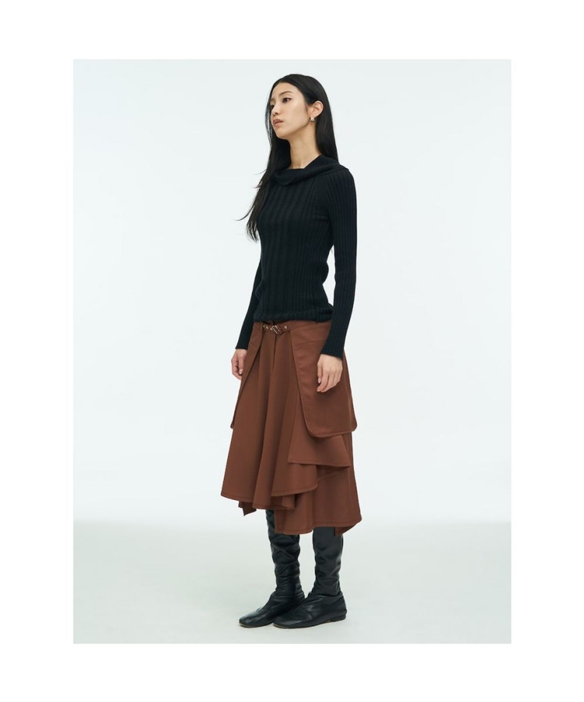 앙개(ANGGAE) Tube Neck Rib Pullover  Black