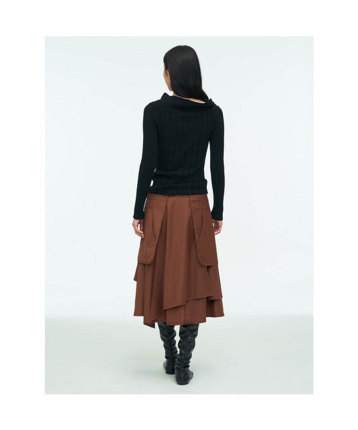 앙개(ANGGAE) Tube Neck Rib Pullover  Black