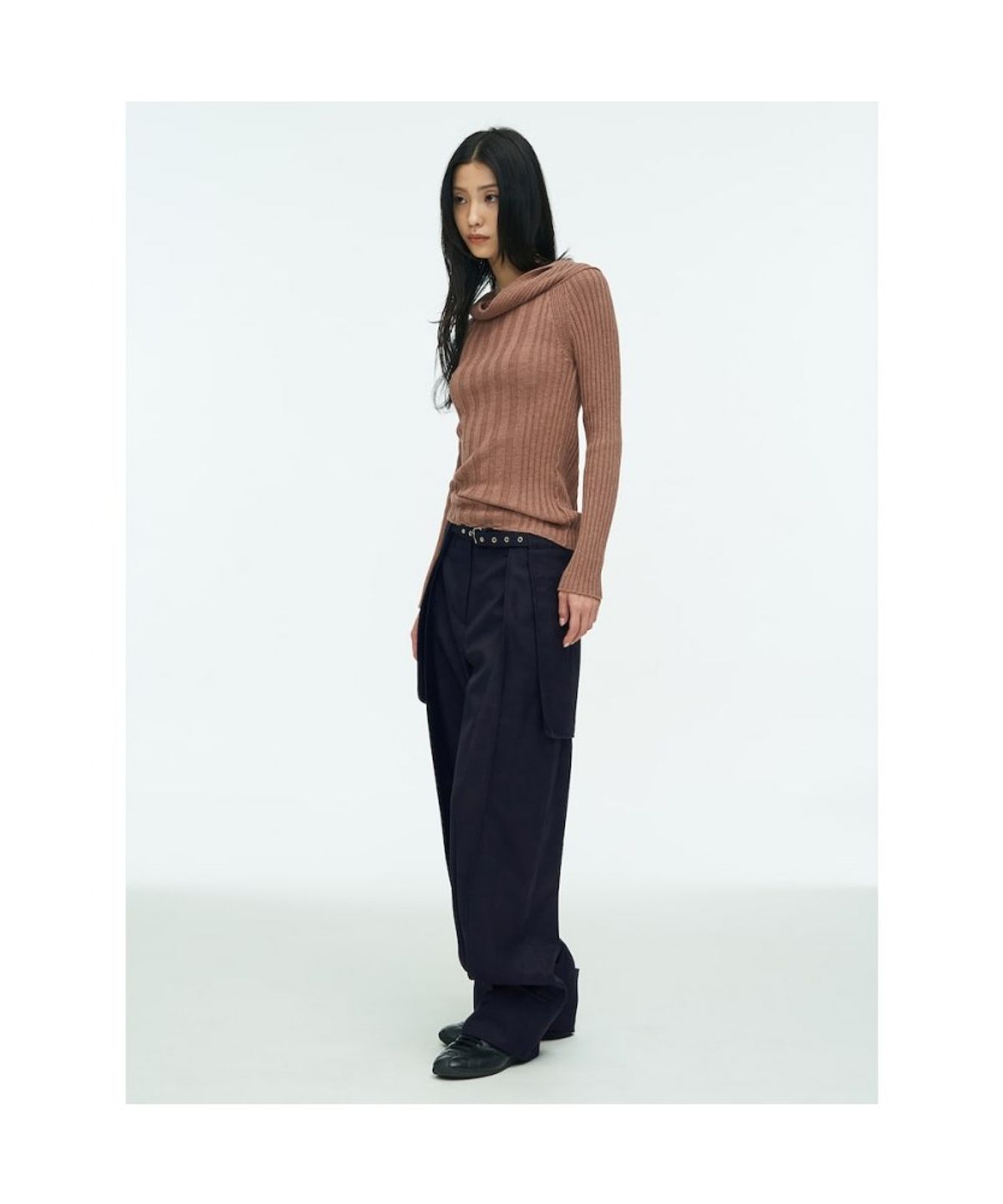 앙개(ANGGAE) Tube Neck Rib Pullover  Brown