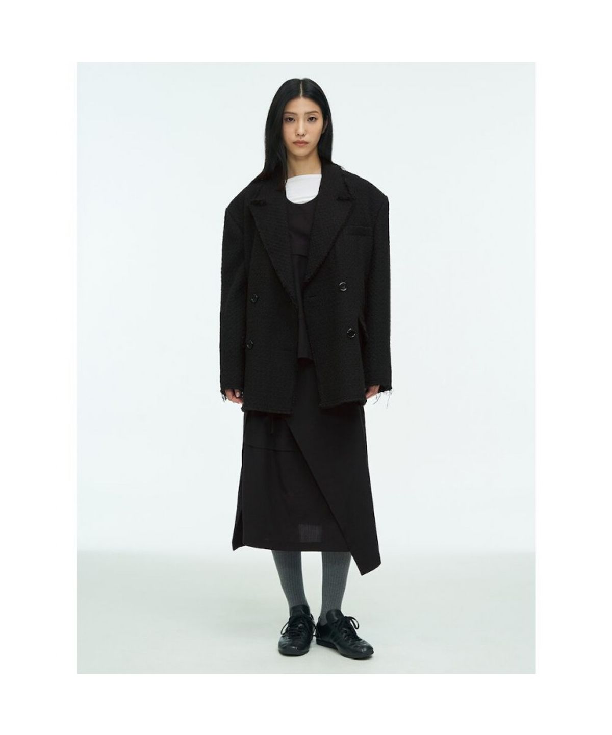 앙개(ANGGAE) Oversized Tweed Jacket  Black