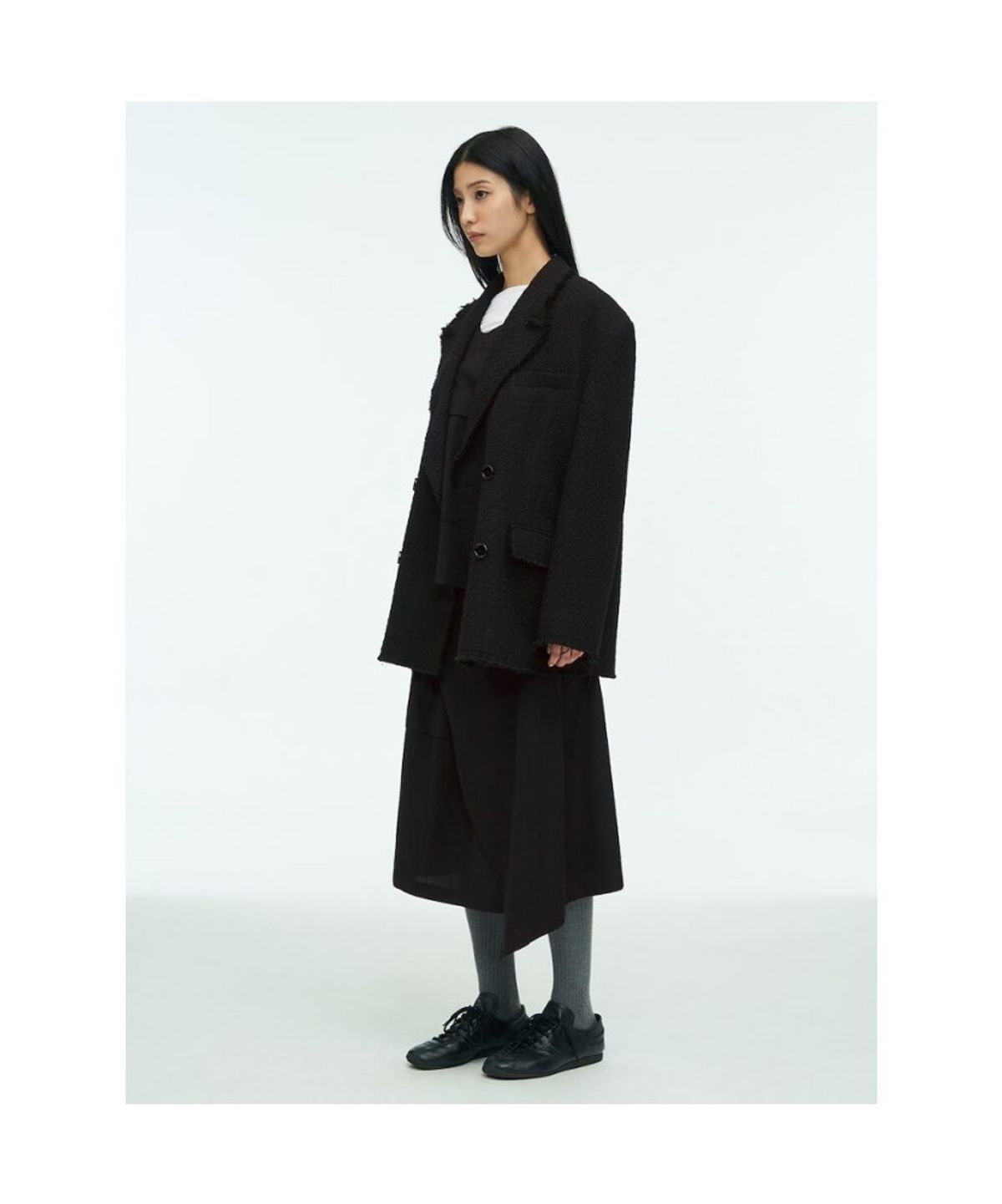 앙개(ANGGAE) Oversized Tweed Jacket  Black