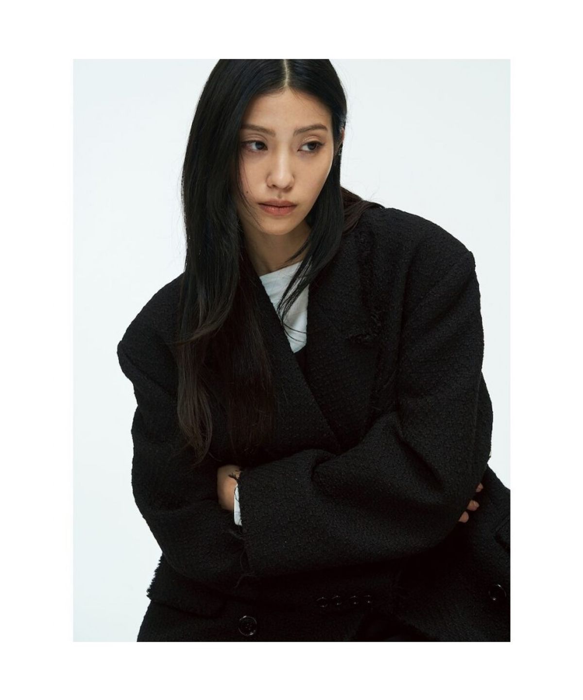앙개(ANGGAE) Oversized Tweed Jacket  Black