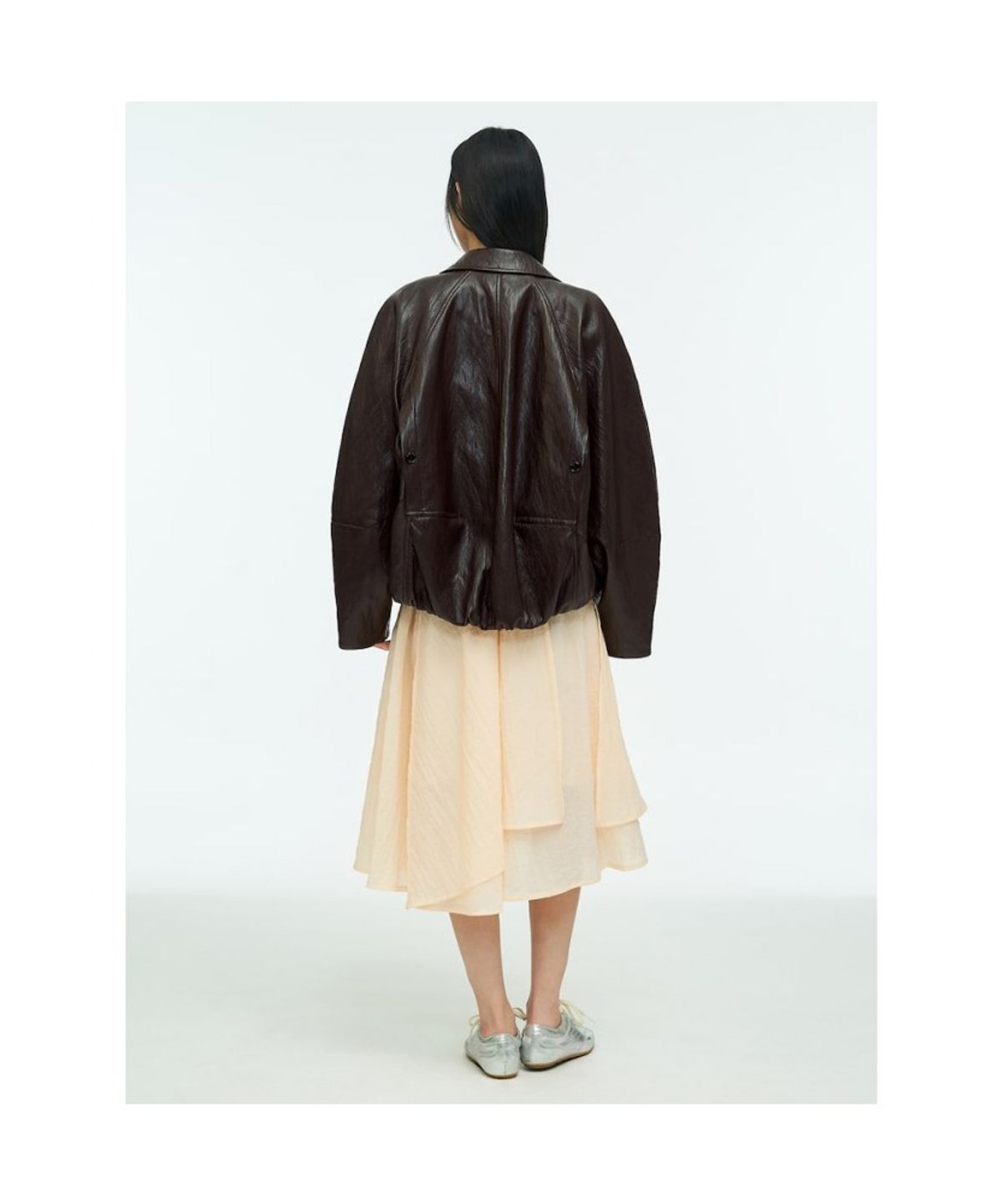 앙개(ANGGAE) Faux Leather Blouson Jacket  Brown