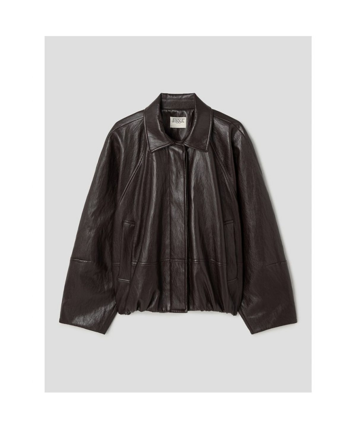 앙개(ANGGAE) Faux Leather Blouson Jacket  Brown