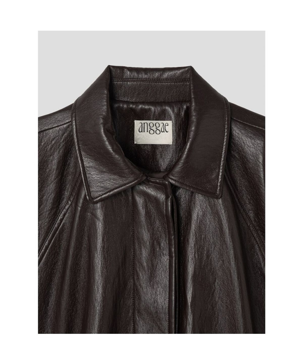 앙개(ANGGAE) Faux Leather Blouson Jacket  Brown