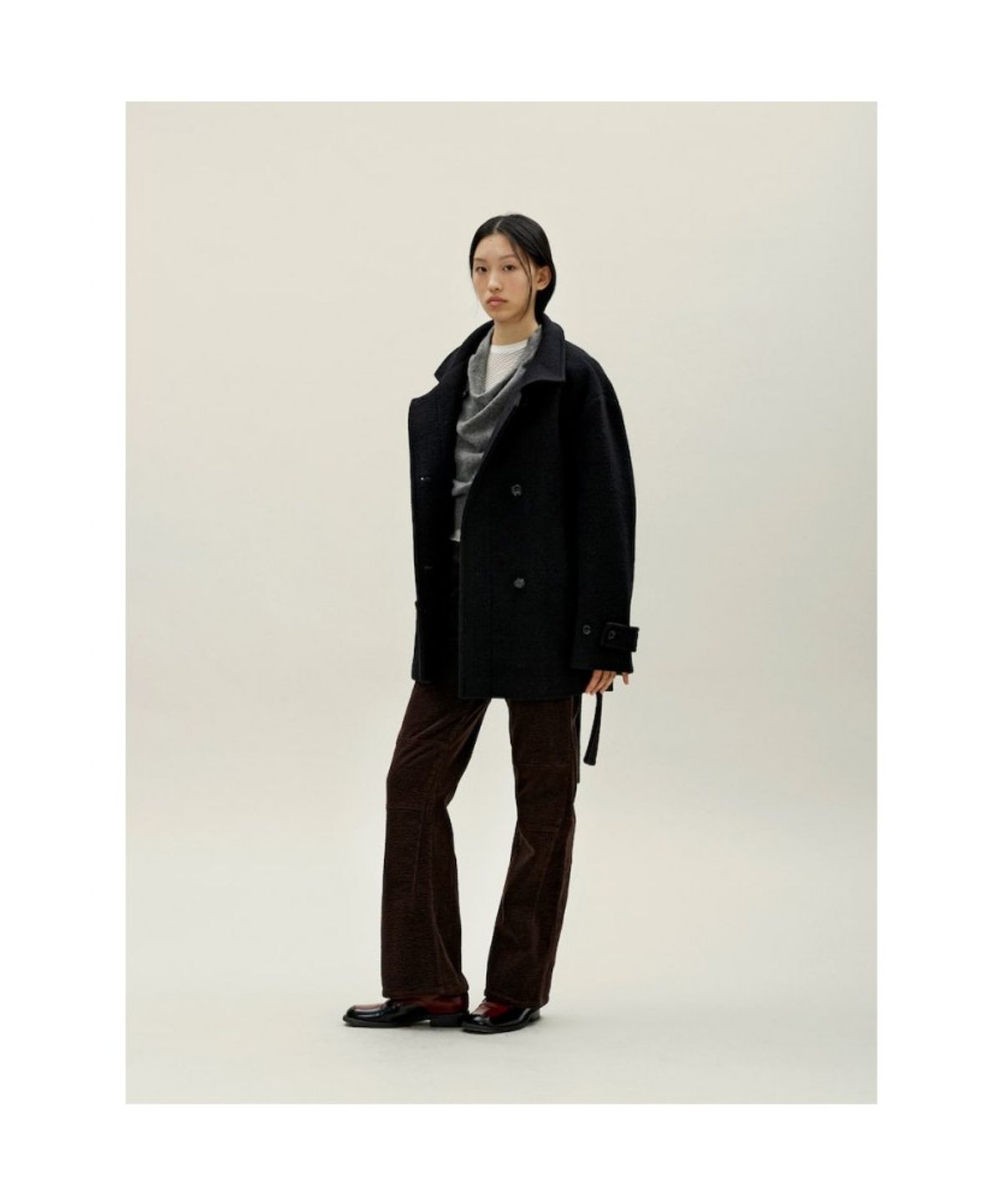 앙개(ANGGAE) Half Pea Coat  Black