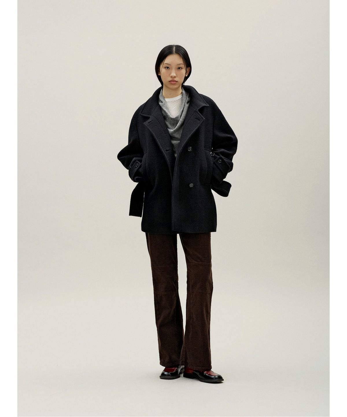 앙개(ANGGAE) Half Pea Coat  Black