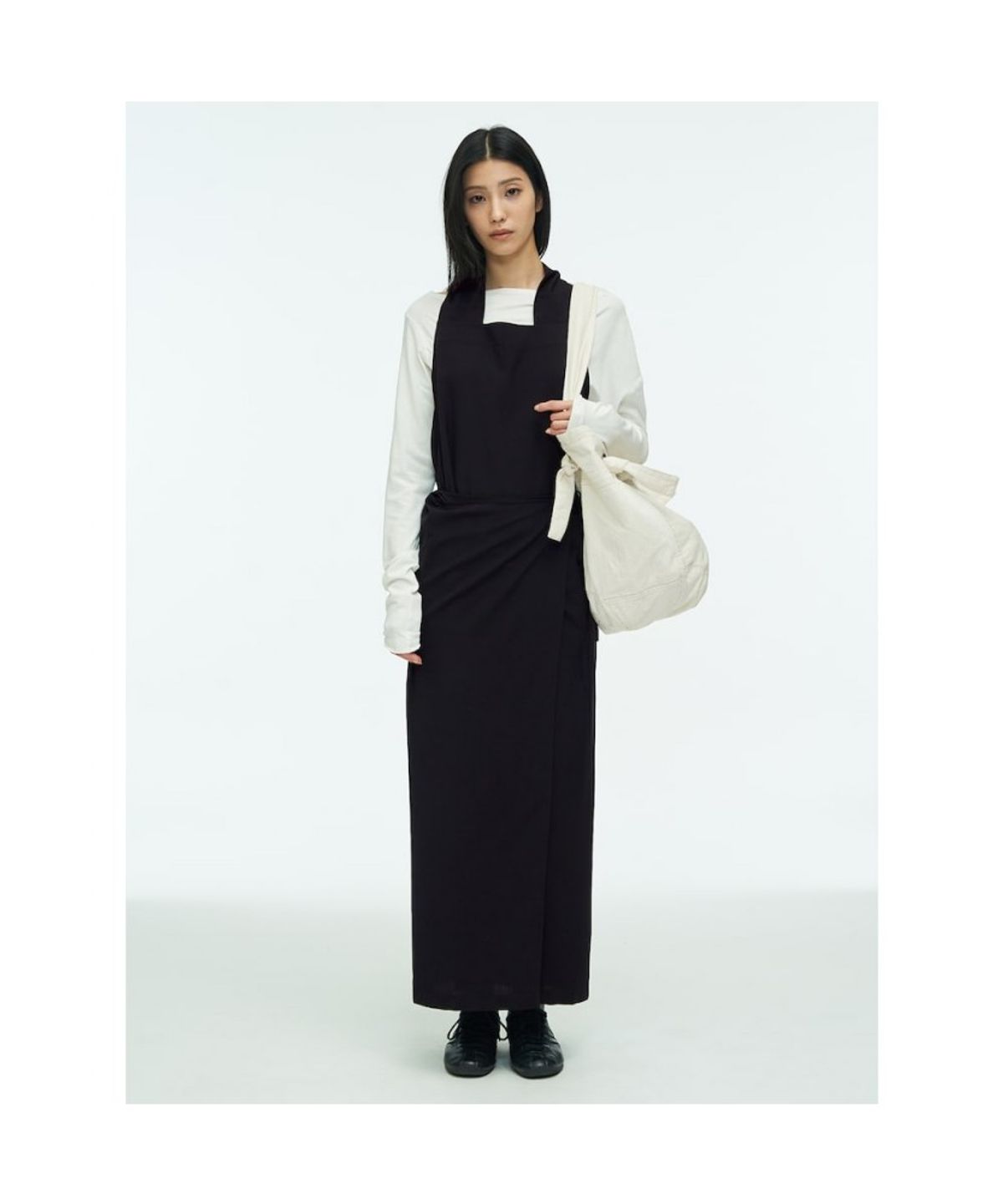 앙개(ANGGAE) Apron Wrap Dress  Black