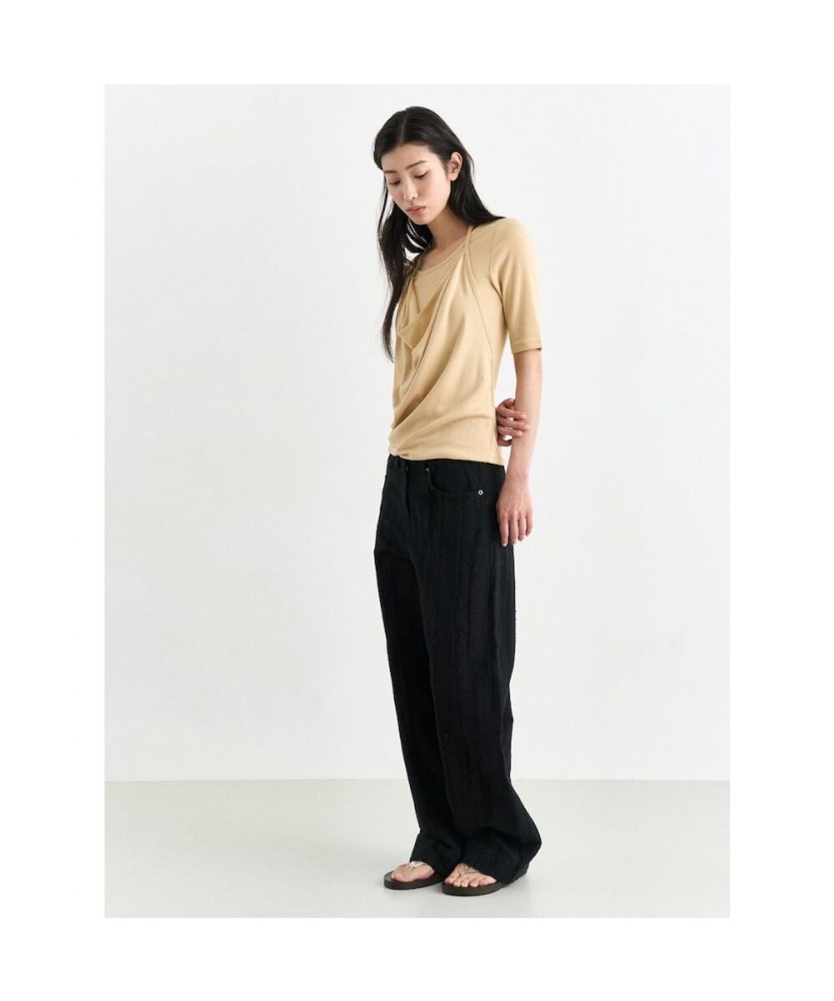 앙개(ANGGAE) Jacquard Wide Pants  Black