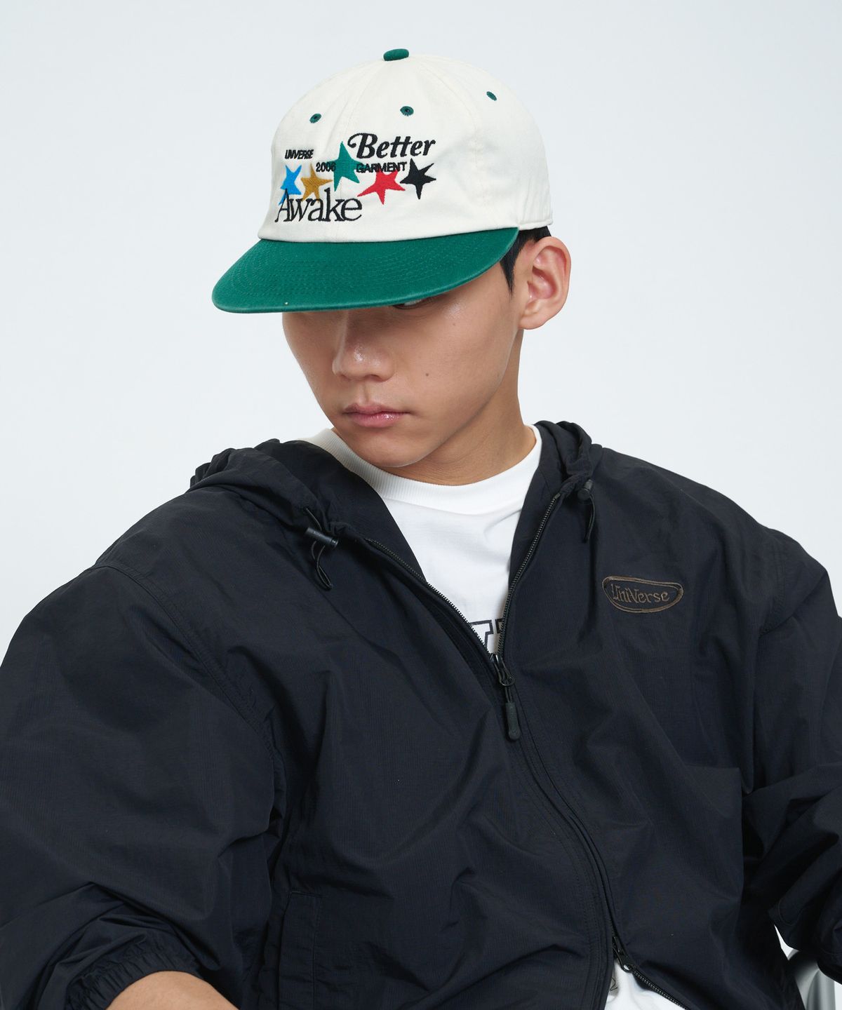 유니버스 가먼트(UNIVERSE GARMENT) 멀티 스타 투톤 워싱 캡_GREEN