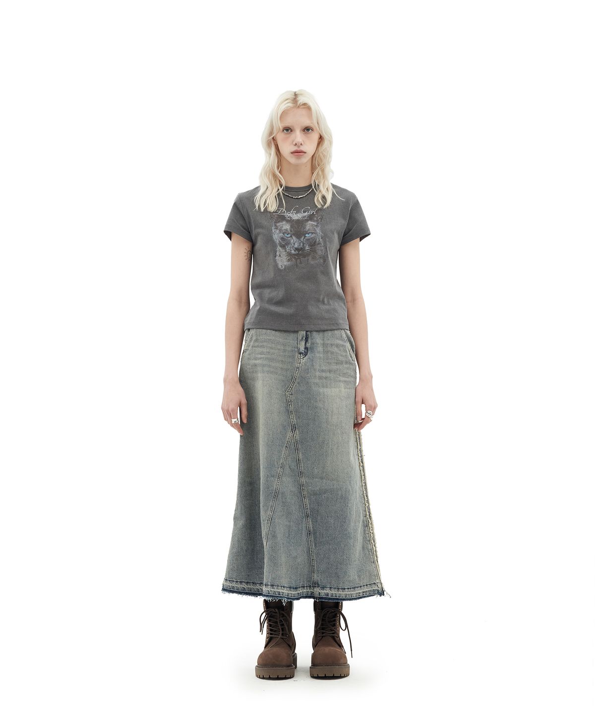 데프가먼츠(DEFGARMENTS) DRAW DENIM LONG SKIRT [INDIGO]
