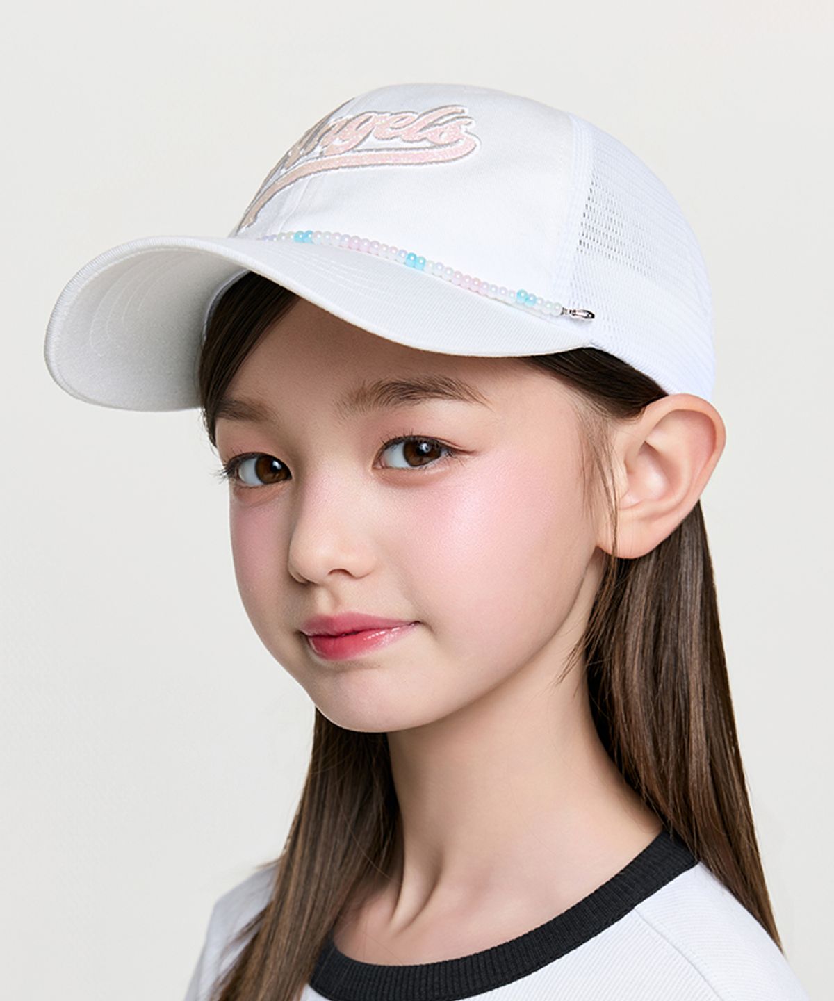 엠엘비 키즈(MLB KIDS) 여아 엔젤스 비즈 체인 메쉬캡 LAA (Ivory)