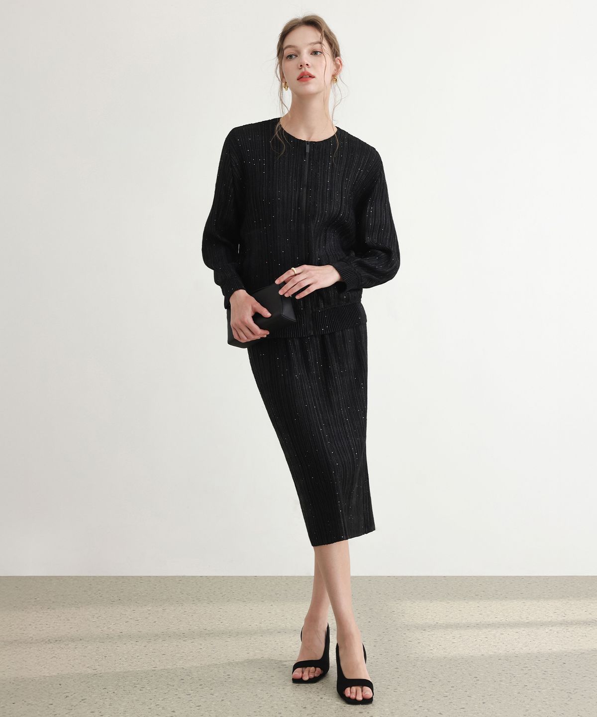 플리츠무드(PLEATSMOOD) 트위드 플리츠 밴딩 스커트