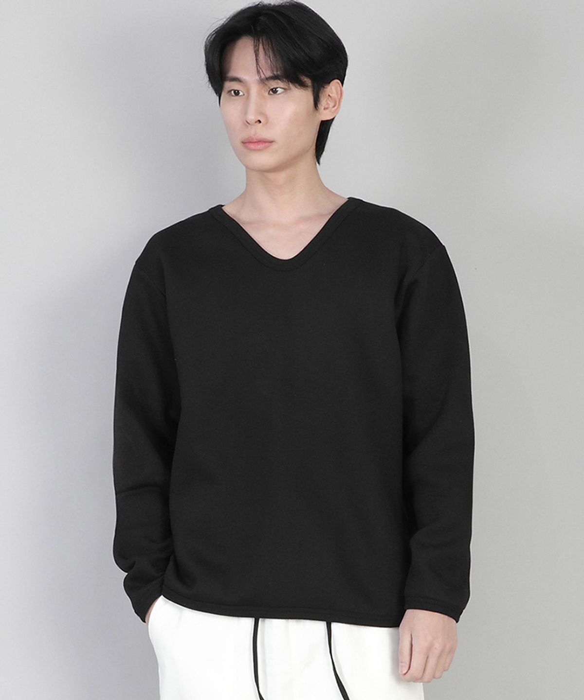세인트크루(SAINTCREW) 기모 무지 V넥 스웨트셔츠 PRR-871 블랙