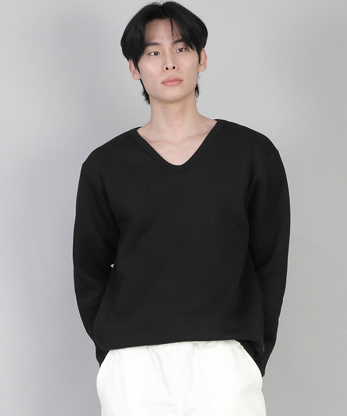 세인트크루(SAINTCREW) 기모 무지 V넥 스웨트셔츠 PRR-871 블랙