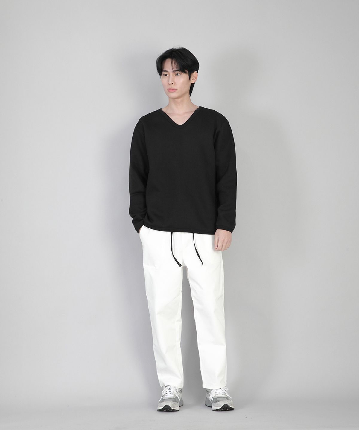 세인트크루(SAINTCREW) 기모 무지 V넥 스웨트셔츠 PRR-871 블랙