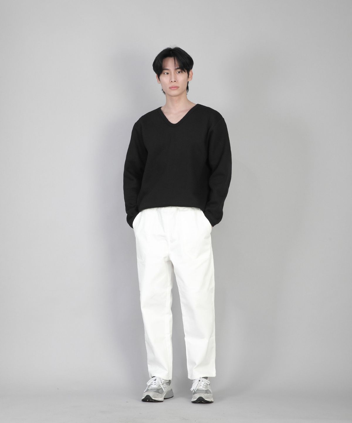 세인트크루(SAINTCREW) 기모 무지 V넥 스웨트셔츠 PRR-871 블랙