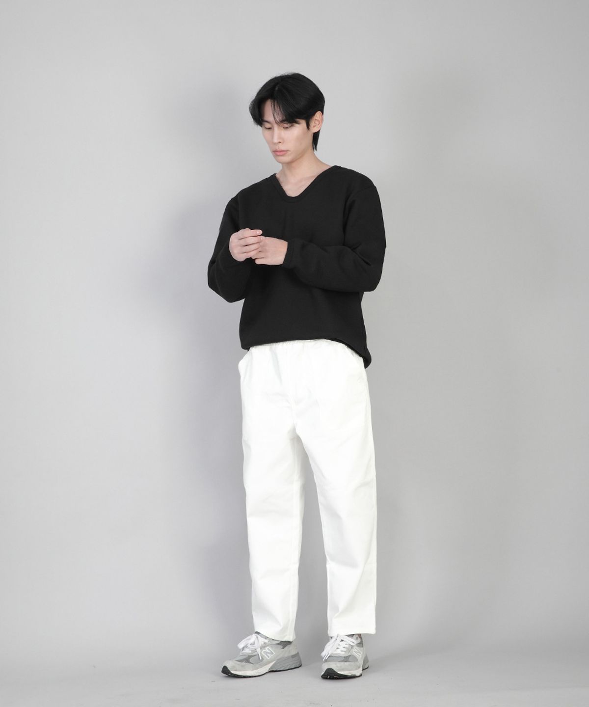세인트크루(SAINTCREW) 기모 무지 V넥 스웨트셔츠 PRR-871 블랙