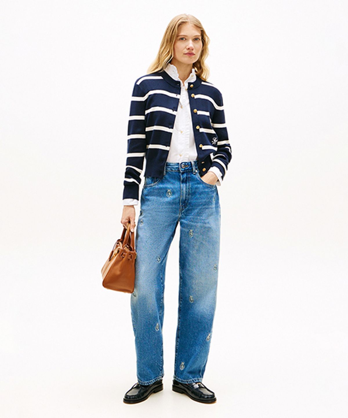타미힐피거(TOMMY HILFIGER) 스트라이프 크루넥 가디건 (T22G1KCD050WT20X1)