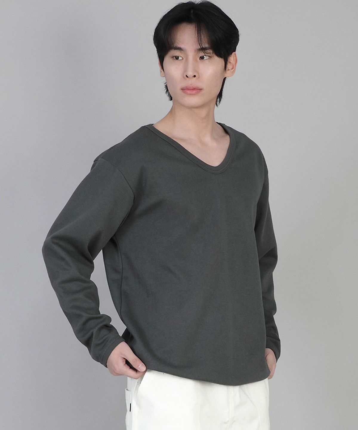 세인트크루(SAINTCREW) 무지 V넥 스웨트셔츠 RVS-874 슬레이트 그레이