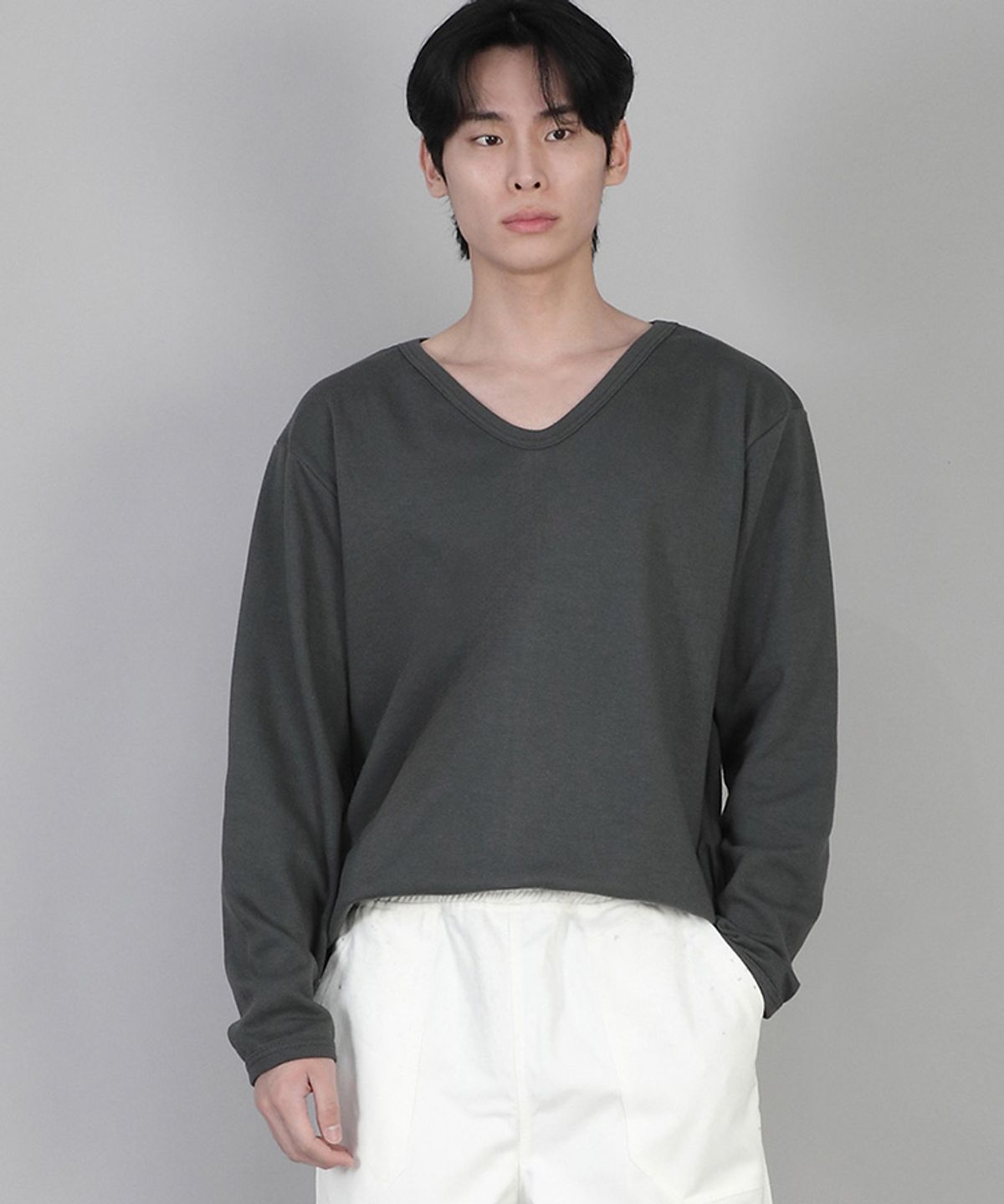 세인트크루(SAINTCREW) 무지 V넥 스웨트셔츠 RVS-874 슬레이트 그레이