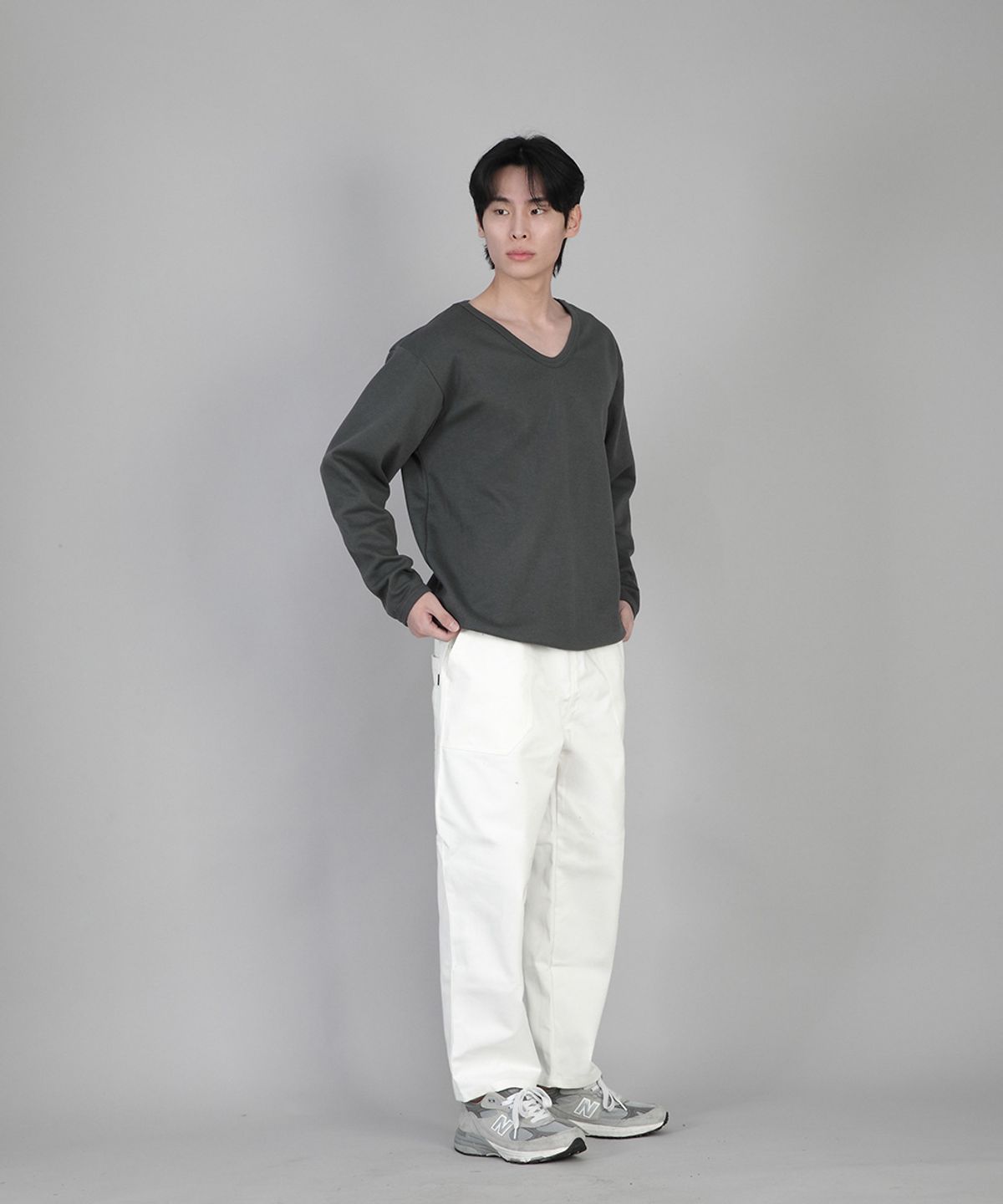 세인트크루(SAINTCREW) 무지 V넥 스웨트셔츠 RVS-874 슬레이트 그레이