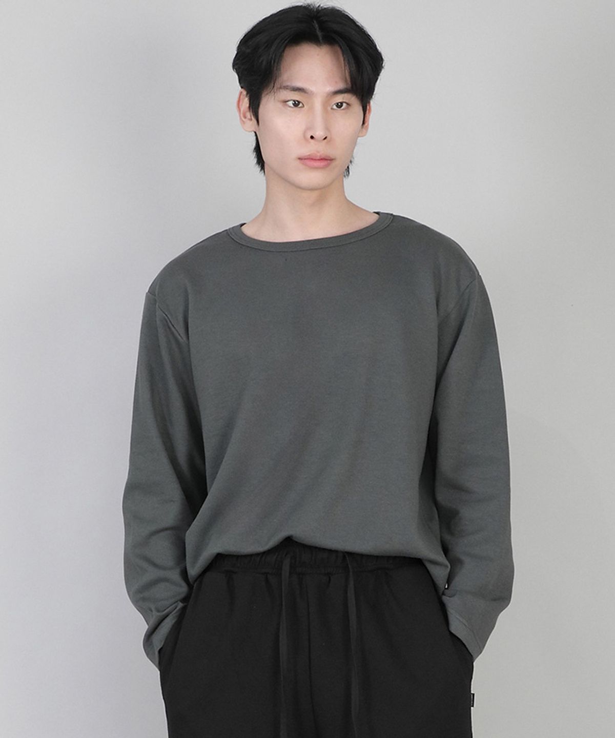 세인트크루(SAINTCREW) 무지 R넥 긴팔티 RRL-875 슬레이트 그레이