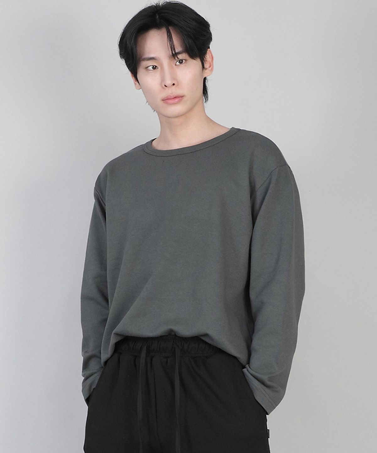 세인트크루(SAINTCREW) 무지 R넥 긴팔티 RRL-875 슬레이트 그레이