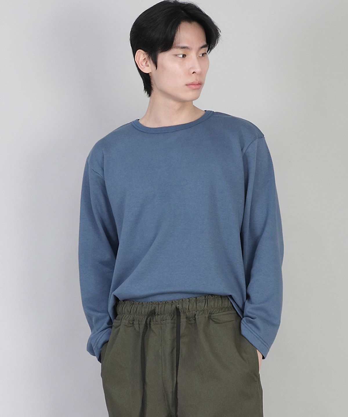 세인트크루(SAINTCREW) 무지 R넥 긴팔티 RRL-875 이집션 블루