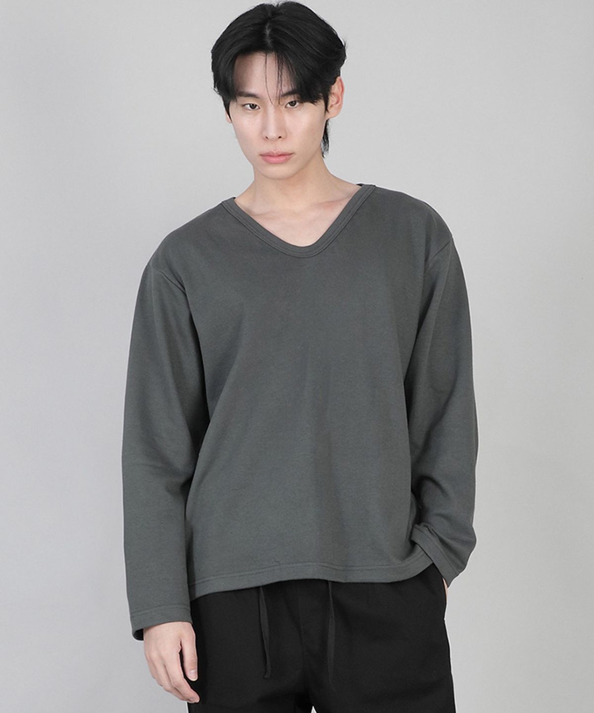 세인트크루(SAINTCREW) 무지 V넥 긴팔티 RVL-877 슬레이트 그레이