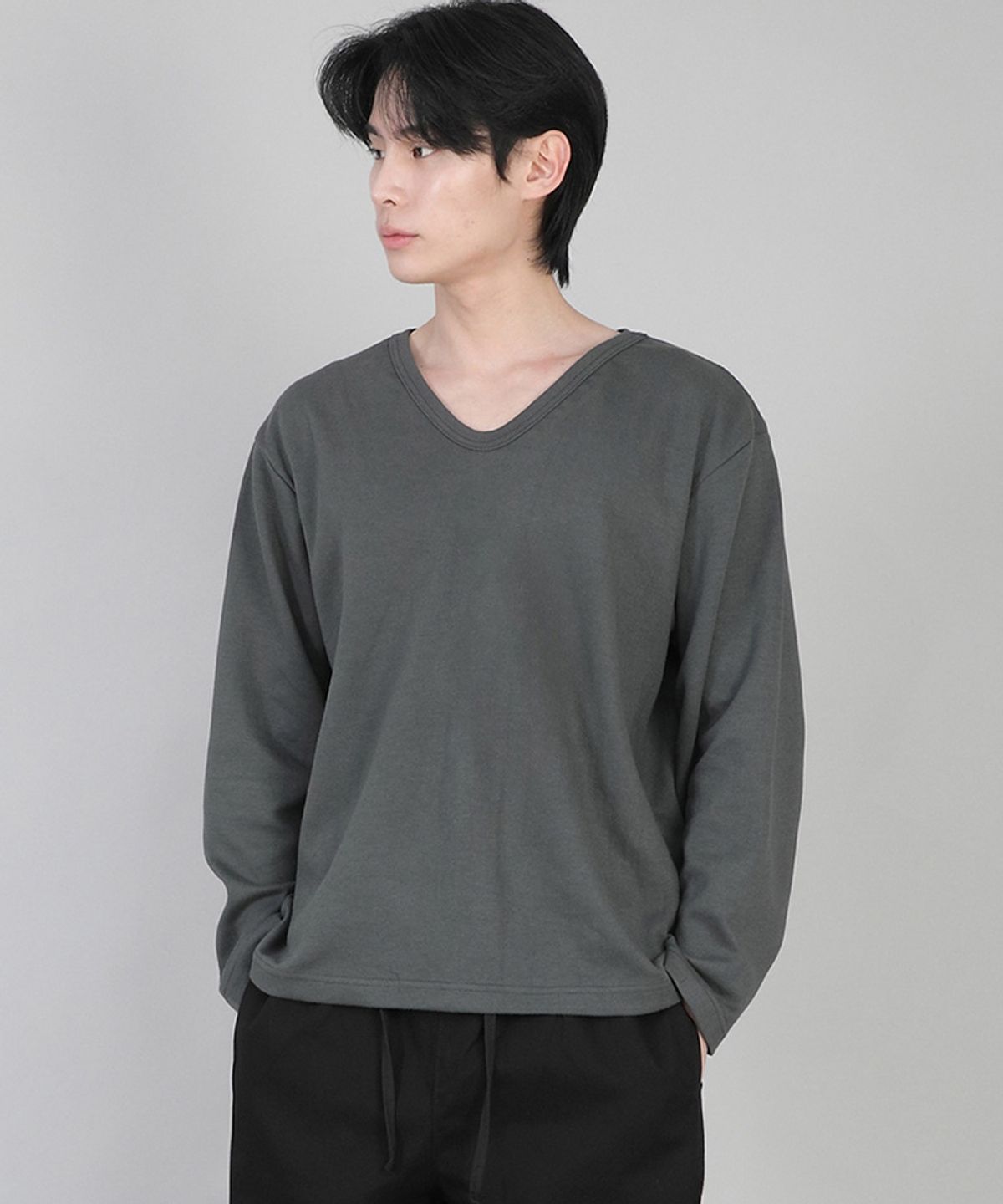 세인트크루(SAINTCREW) 무지 V넥 긴팔티 RVL-877 슬레이트 그레이