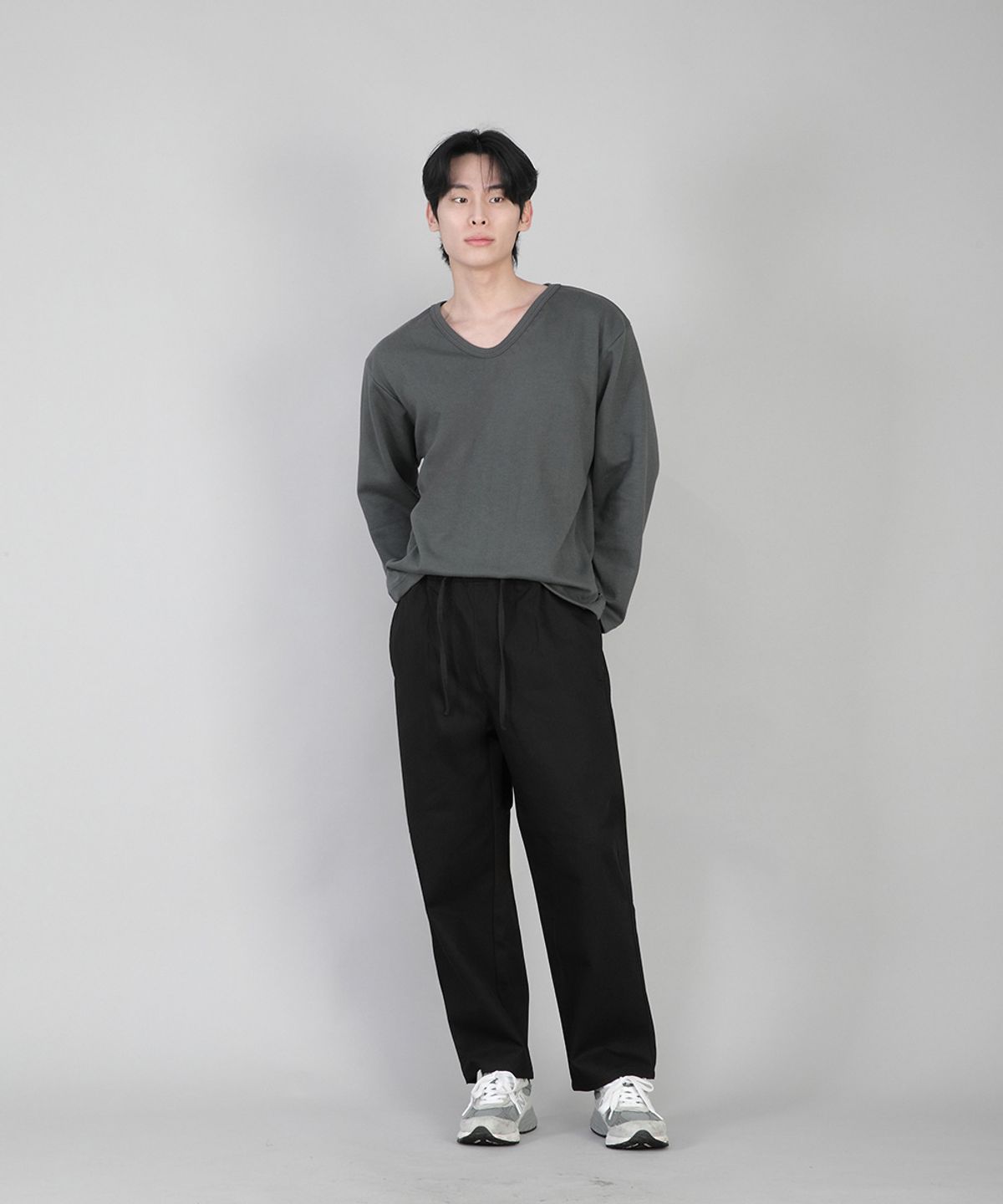 세인트크루(SAINTCREW) 무지 V넥 긴팔티 RVL-877 슬레이트 그레이