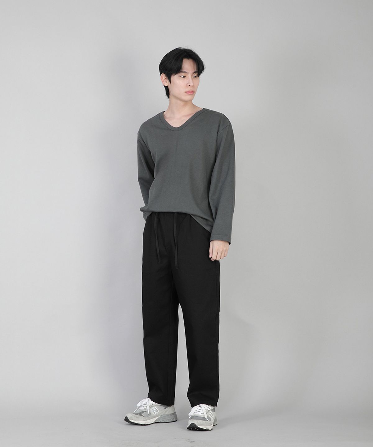 세인트크루(SAINTCREW) 무지 V넥 긴팔티 RVL-877 슬레이트 그레이