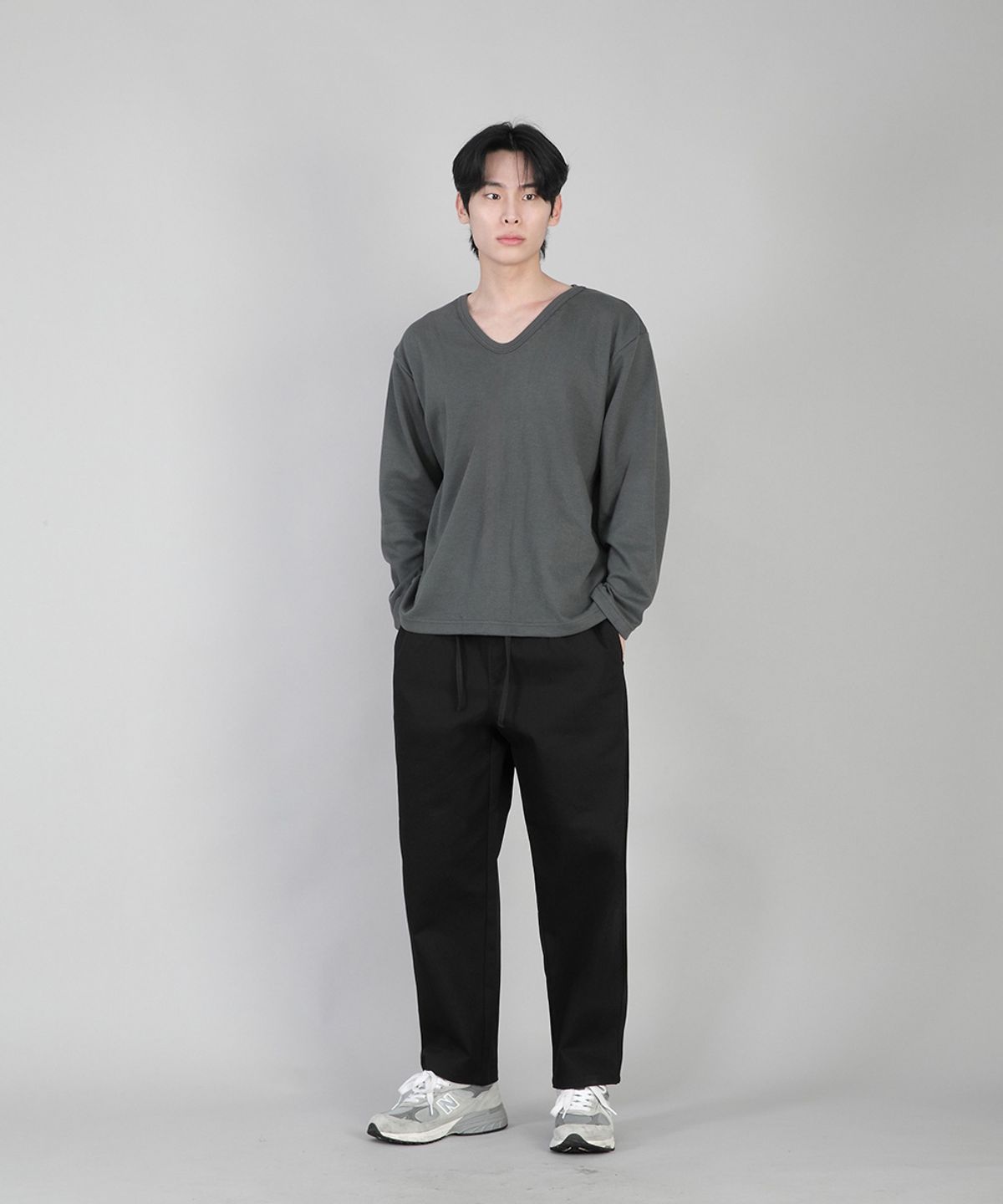 세인트크루(SAINTCREW) 무지 V넥 긴팔티 RVL-877 슬레이트 그레이
