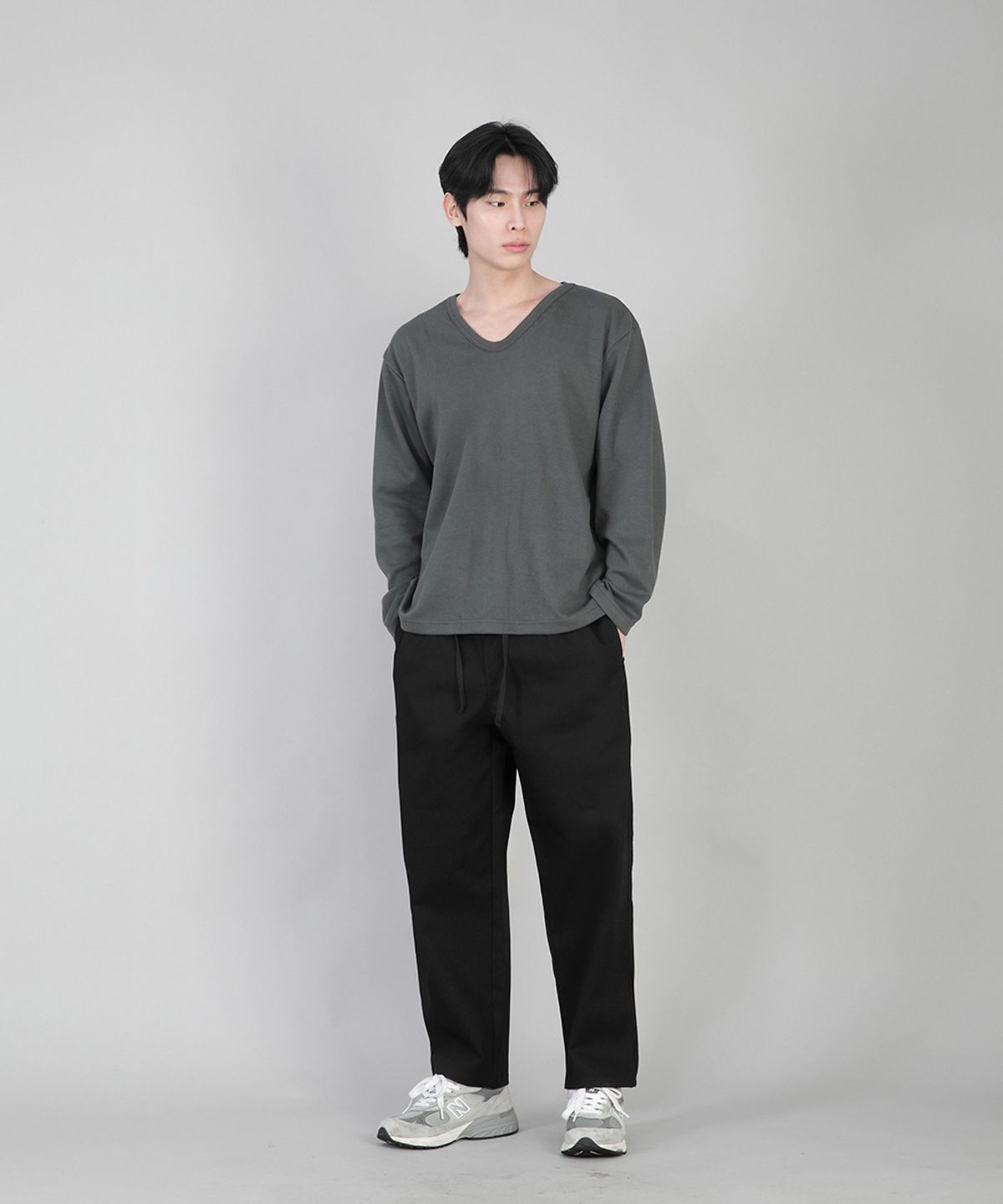 세인트크루(SAINTCREW) 무지 V넥 긴팔티 RVL-877 슬레이트 그레이