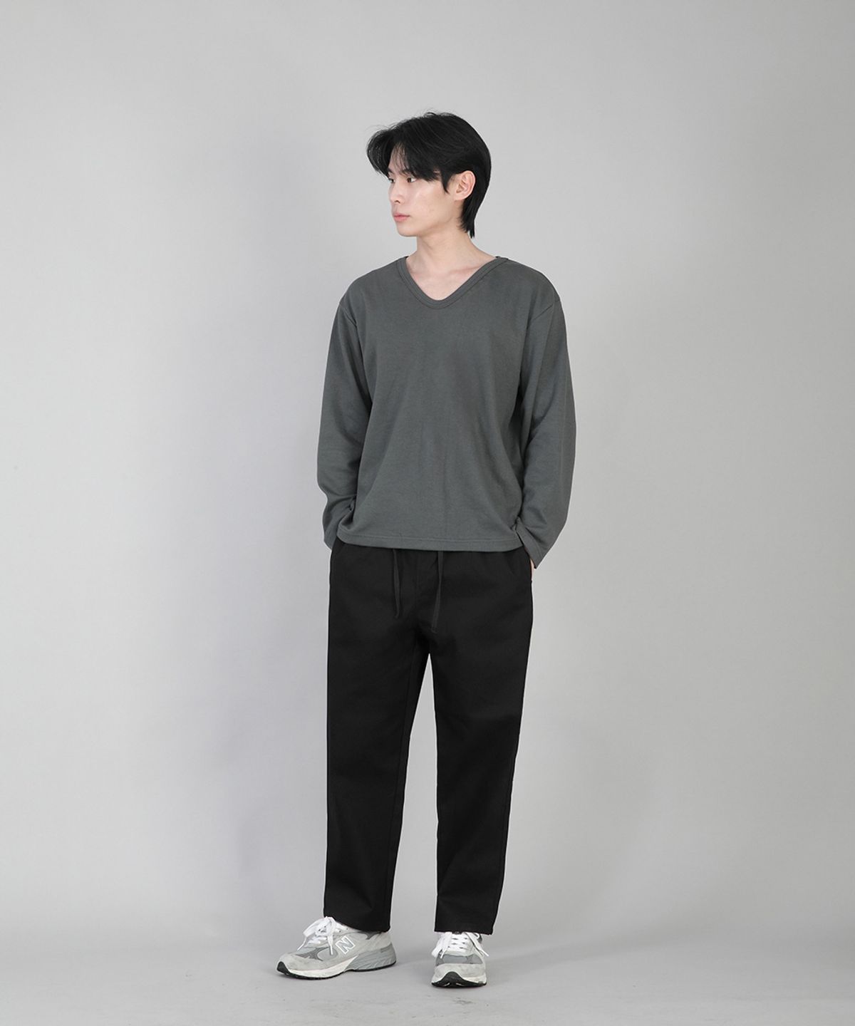 세인트크루(SAINTCREW) 무지 V넥 긴팔티 RVL-877 슬레이트 그레이