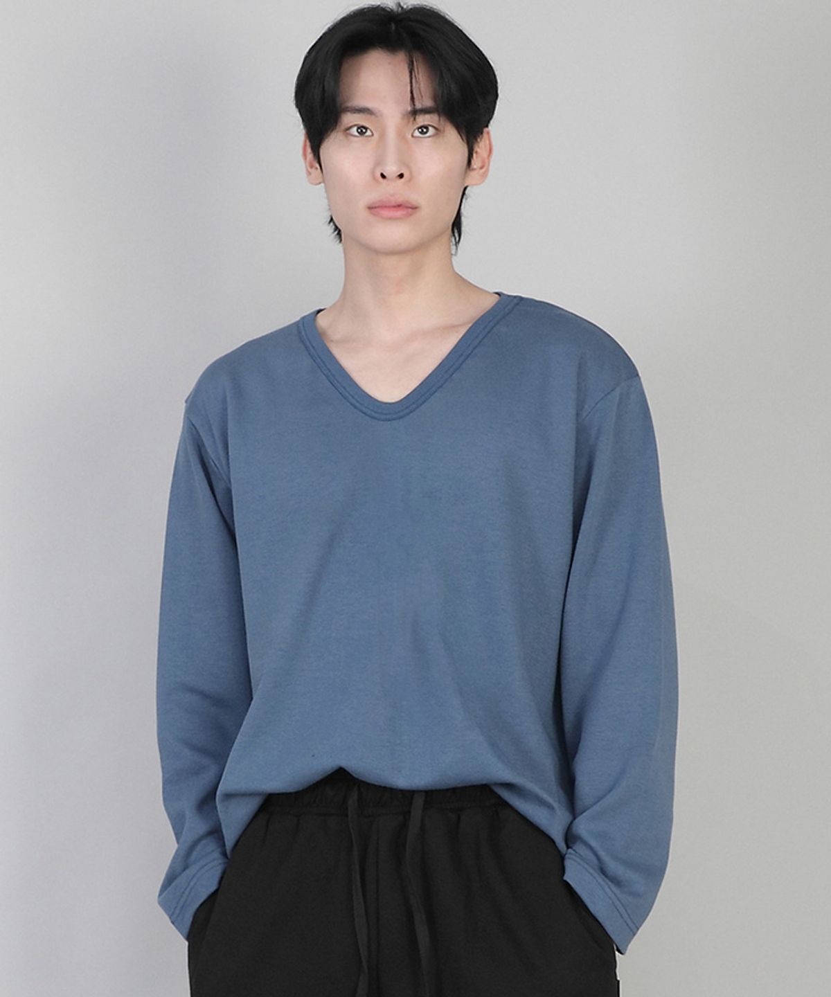 세인트크루(SAINTCREW) 무지 V넥 긴팔티 RVL-877 이집션 블루