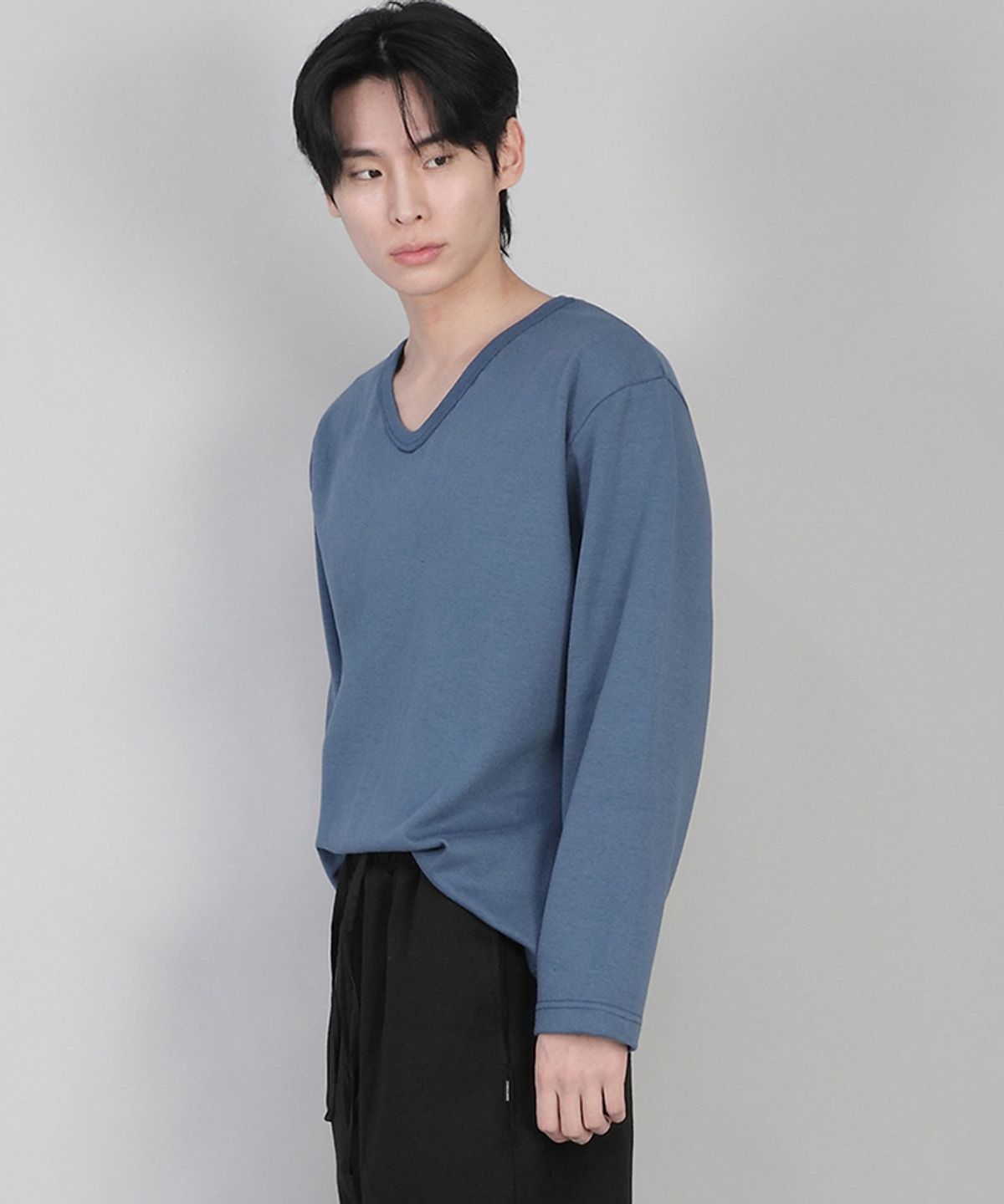 세인트크루(SAINTCREW) 무지 V넥 긴팔티 RVL-877 이집션 블루
