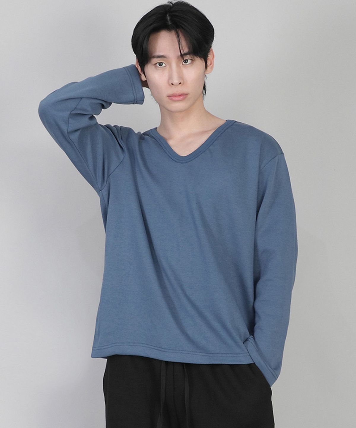 세인트크루(SAINTCREW) 무지 V넥 긴팔티 RVL-877 이집션 블루