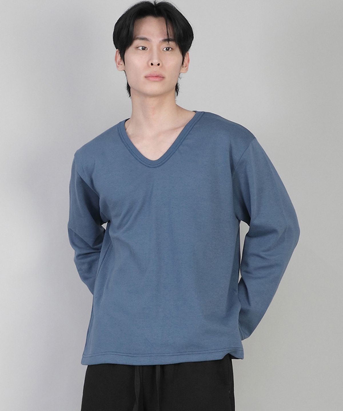 세인트크루(SAINTCREW) 무지 V넥 긴팔티 RVL-877 이집션 블루