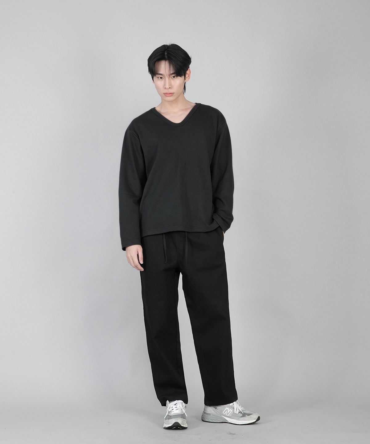 세인트크루(SAINTCREW) 무지 V넥 긴팔티 RVL-877 블랙