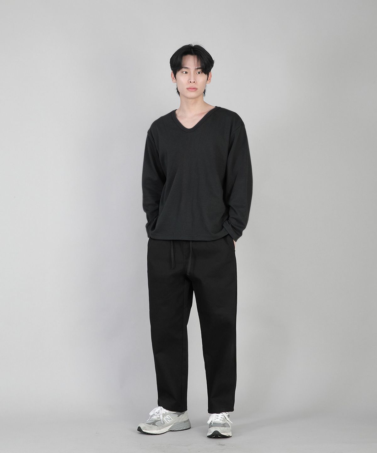 세인트크루(SAINTCREW) 무지 V넥 긴팔티 RVL-877 블랙