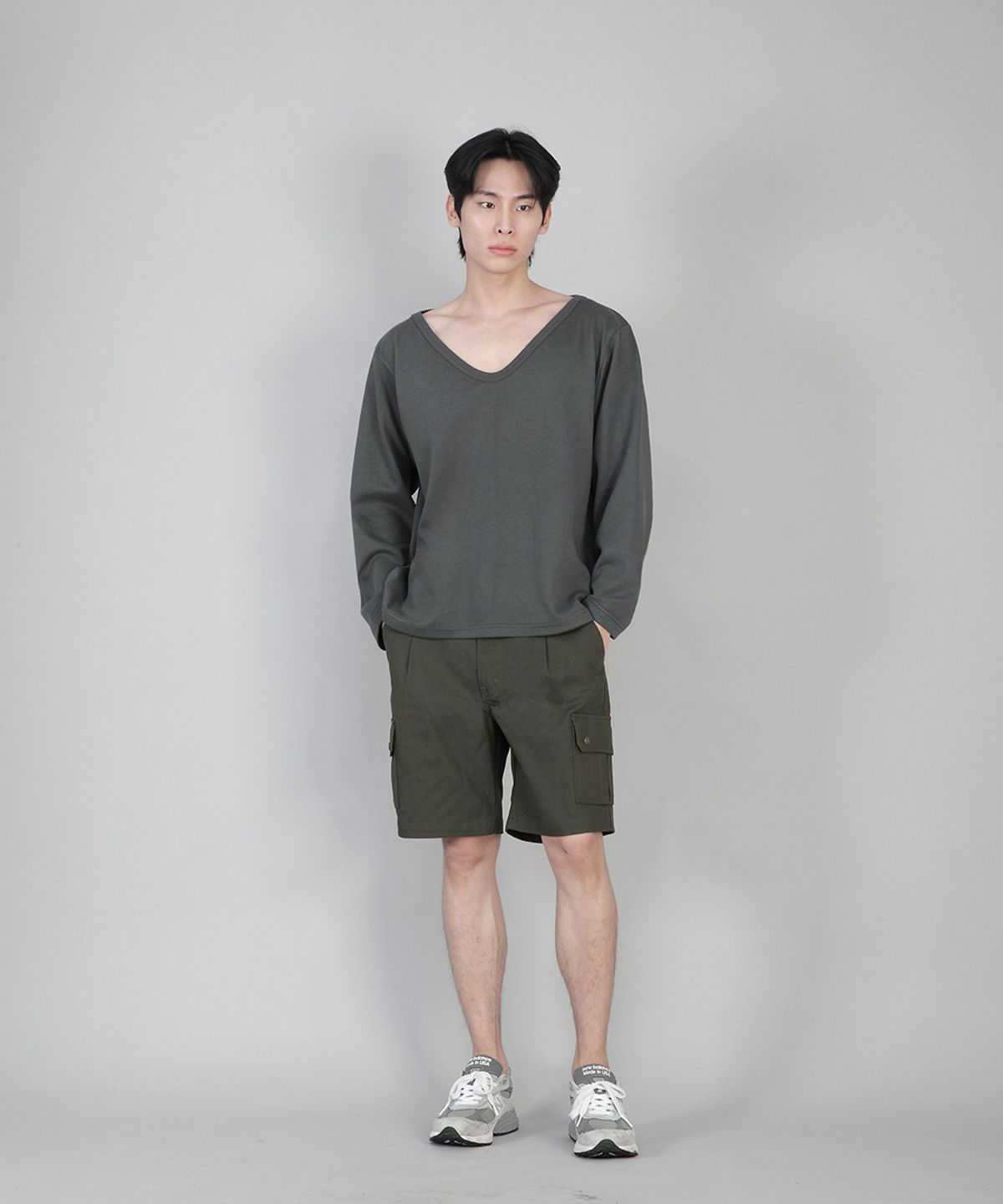 세인트크루(SAINTCREW) 무지 BIG V넥 긴팔티 BIGV-879 슬레이트 그레이