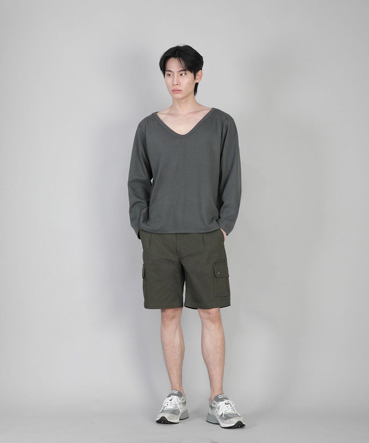 세인트크루(SAINTCREW) 무지 BIG V넥 긴팔티 BIGV-879 슬레이트 그레이