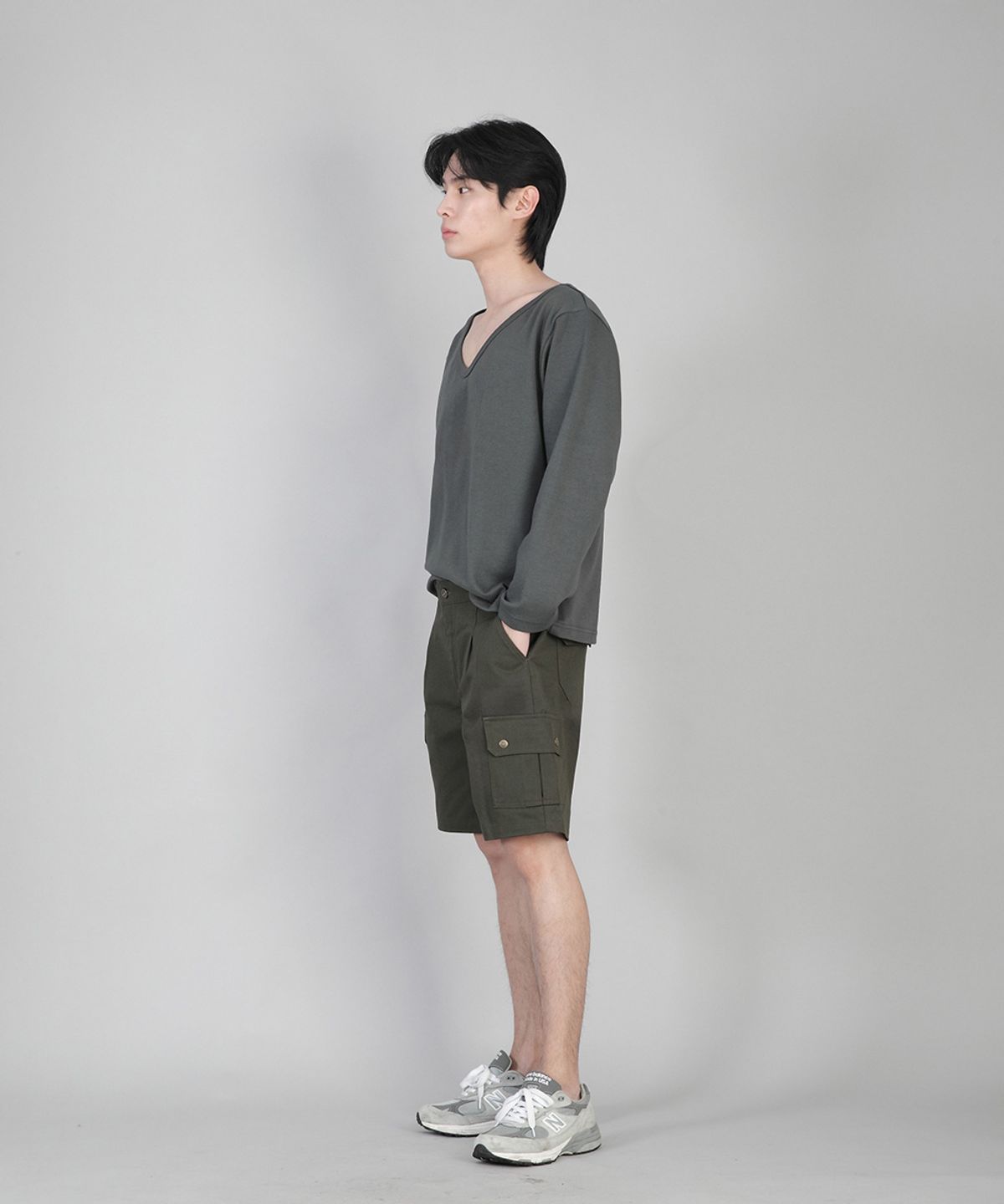 세인트크루(SAINTCREW) 무지 BIG V넥 긴팔티 BIGV-879 슬레이트 그레이