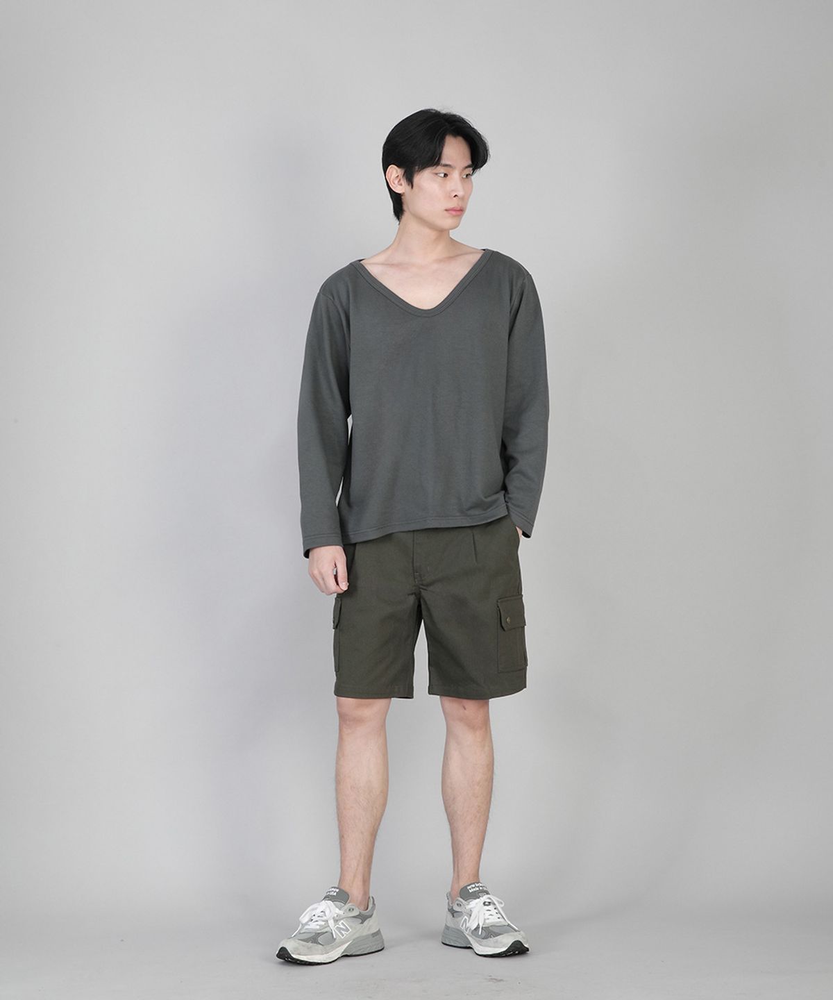 세인트크루(SAINTCREW) 무지 BIG V넥 긴팔티 BIGV-879 슬레이트 그레이