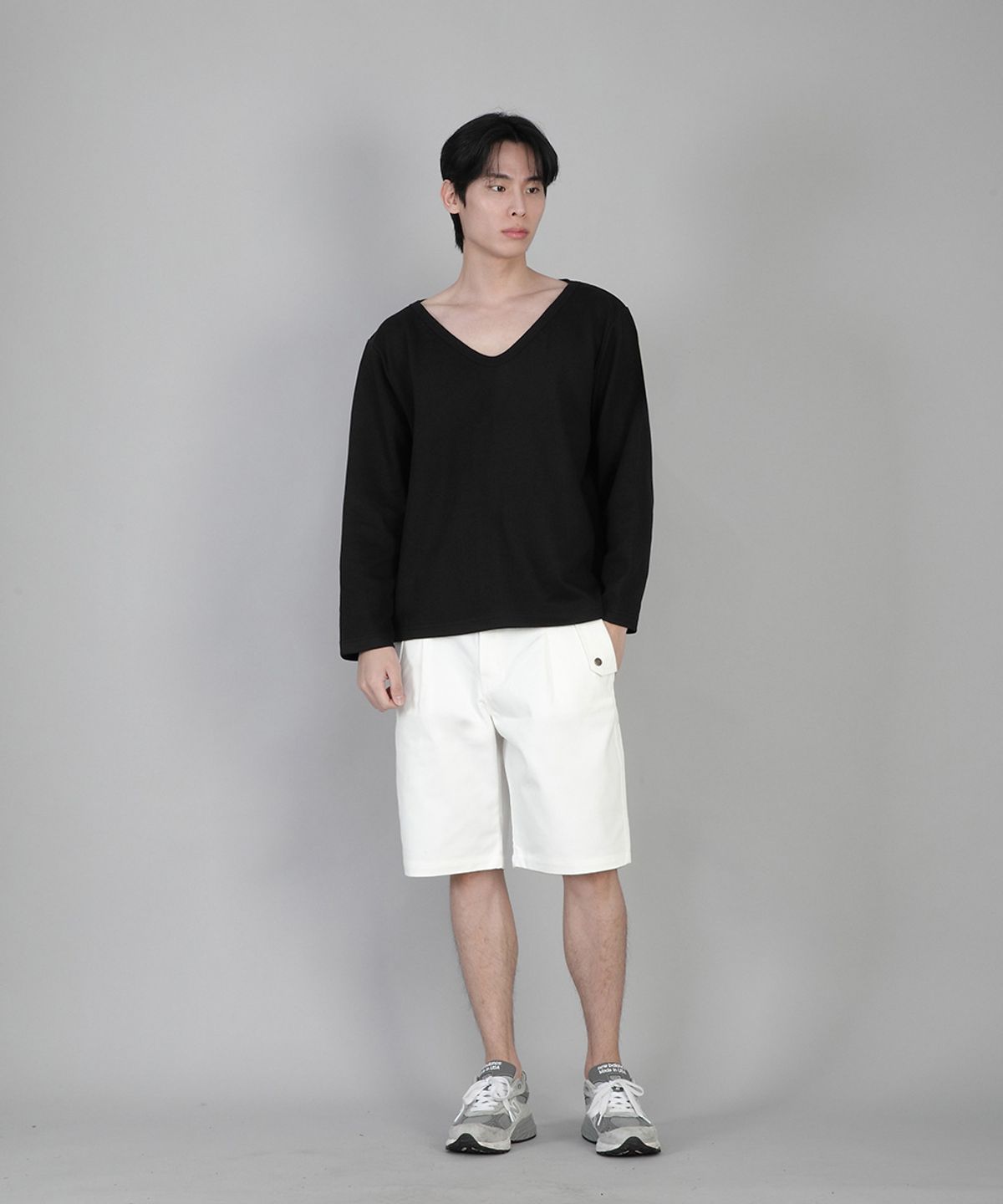 세인트크루(SAINTCREW) 무지 BIG V넥 긴팔티 BIGV-879 블랙
