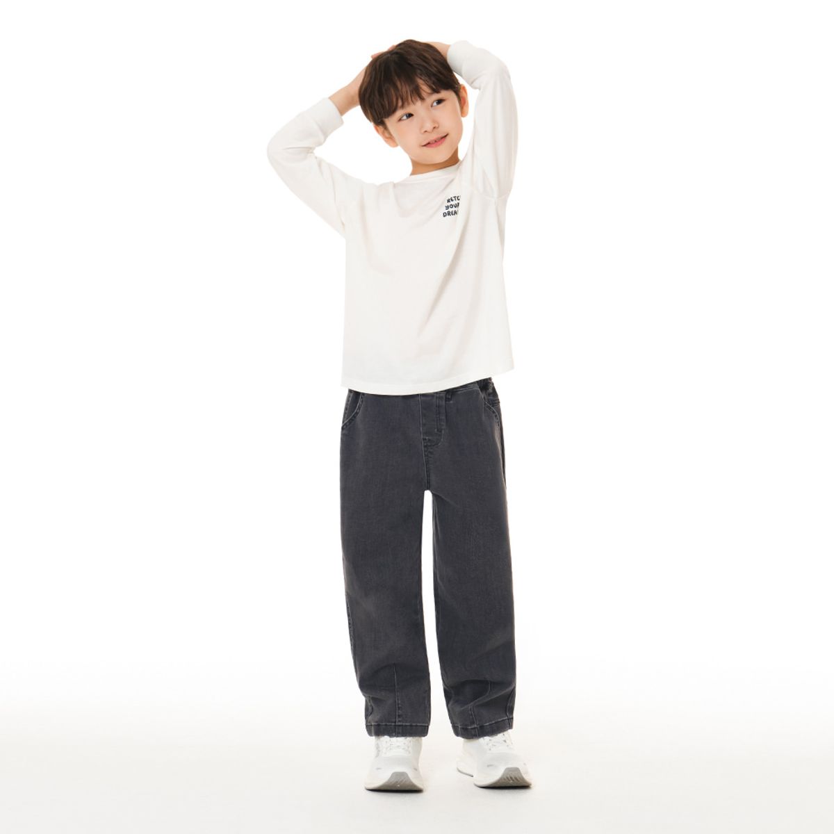 안다르 키즈(ANDAR KIDS) 키즈 에어데님 배기핏 그레이진