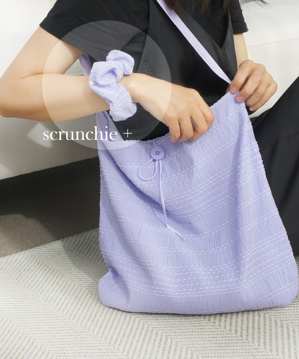 제이로브(JROBE) Velvet stripe Bag / 스트라이프 에코백(스크런치 세트)